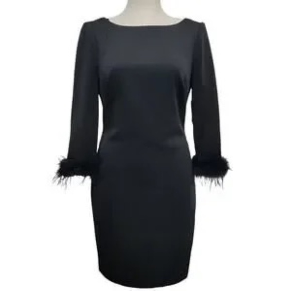 Elegant Black Feather-Trim Dress - Picture 7 of 7
